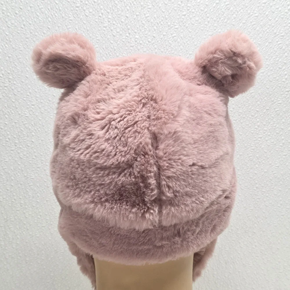 Zara Cozy Chic Toddler Girls Cotton Lined Baby Pink Soft Fluffy Bear Ears Hat